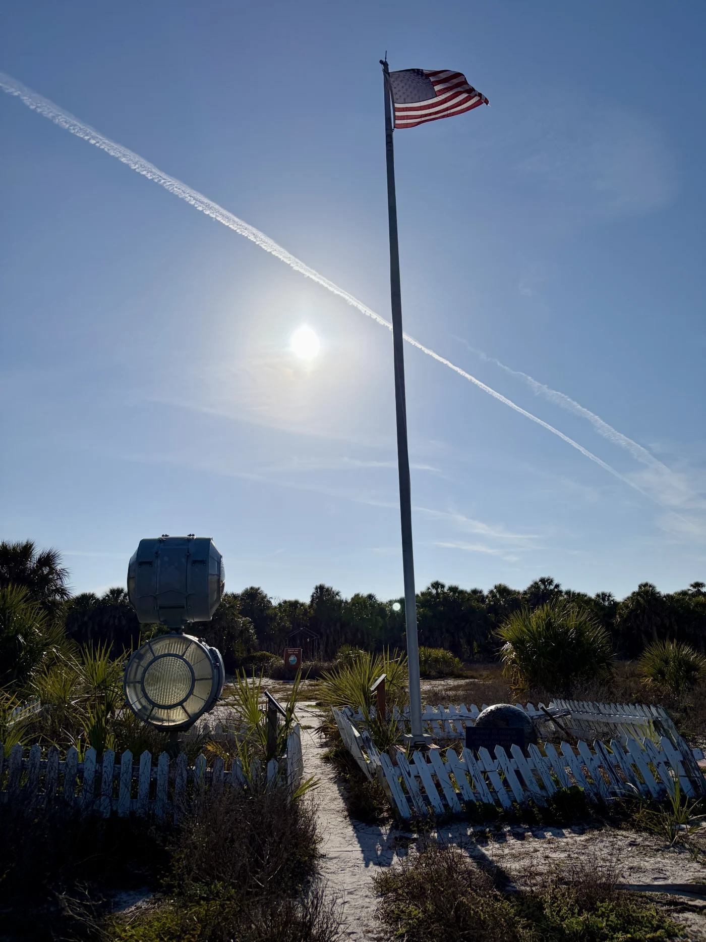 Historic display and American flag at Egmont Key