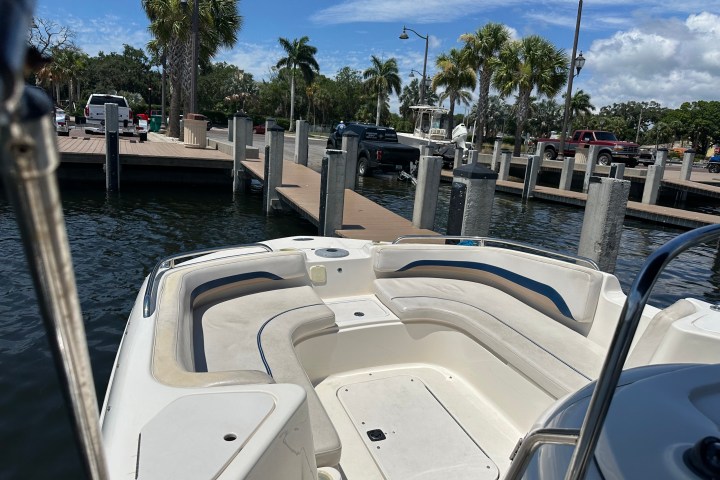 a boat sitting on top of a chair